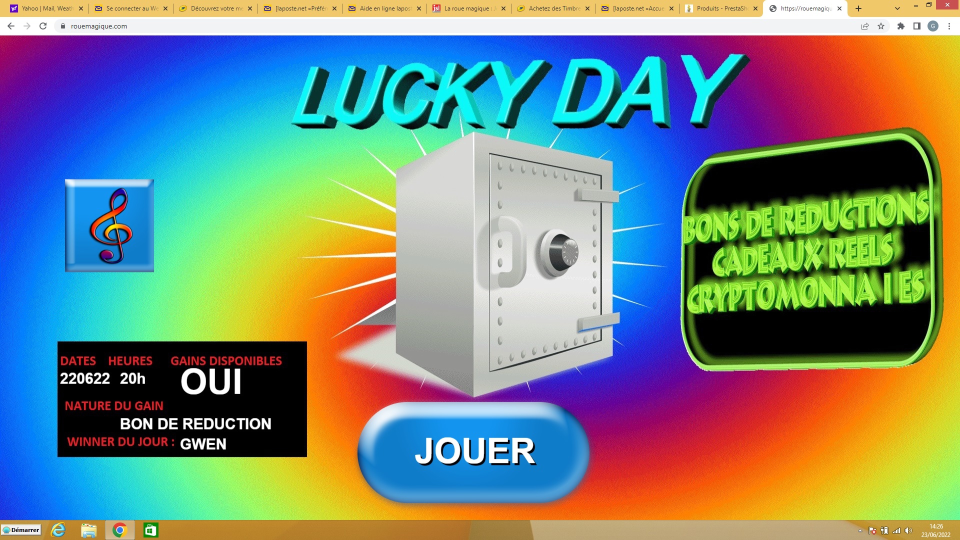 roue promotionnelle avec administration