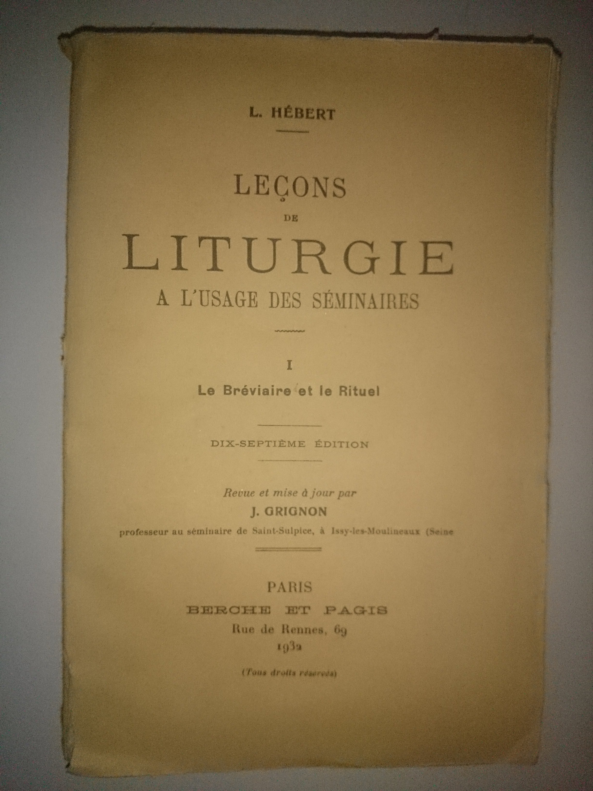 livre leçons de liturgie 