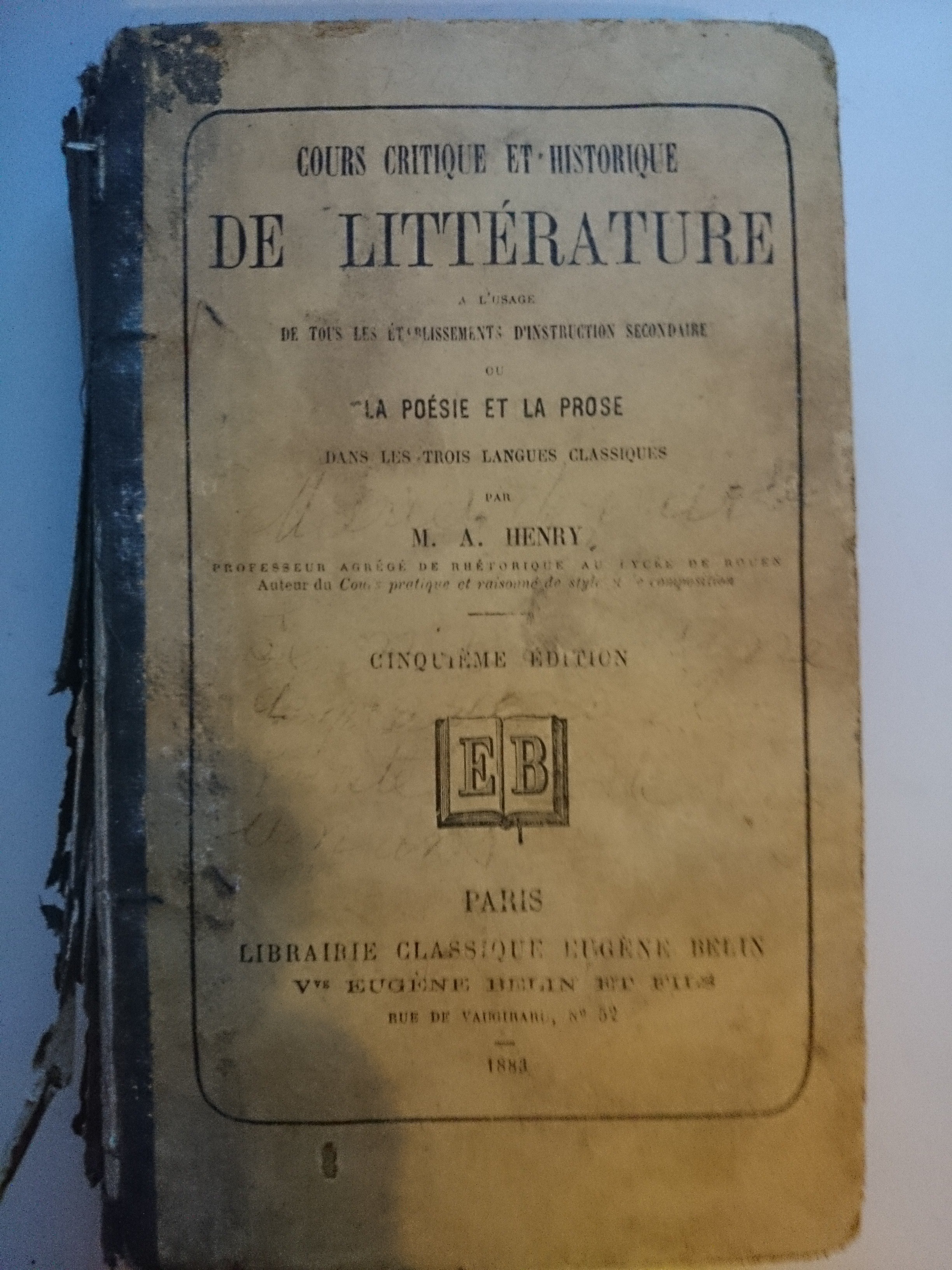 livre cours critique et historique de littérature